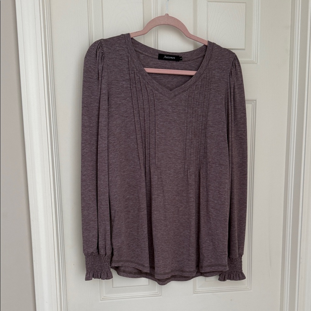Elegant Plum Blouse with Smocked Sleeves